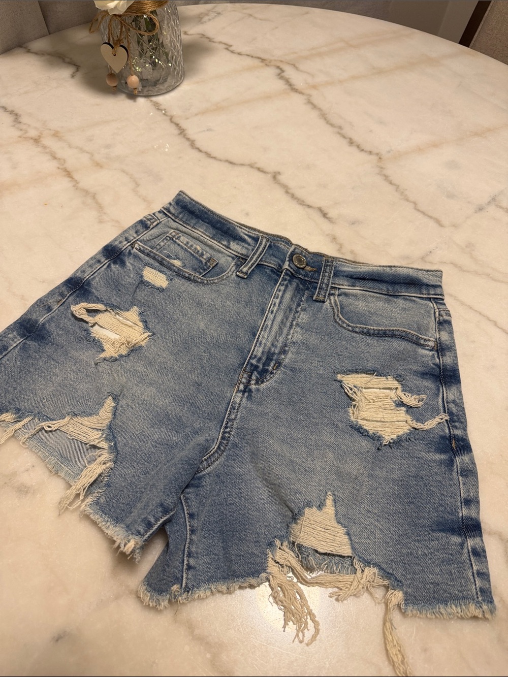 SO Light Blue Distressed Ripped Denim Shorts